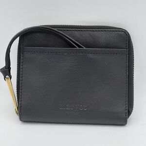 Margot New York Black Leather Zip Around Wallet Wristlet.